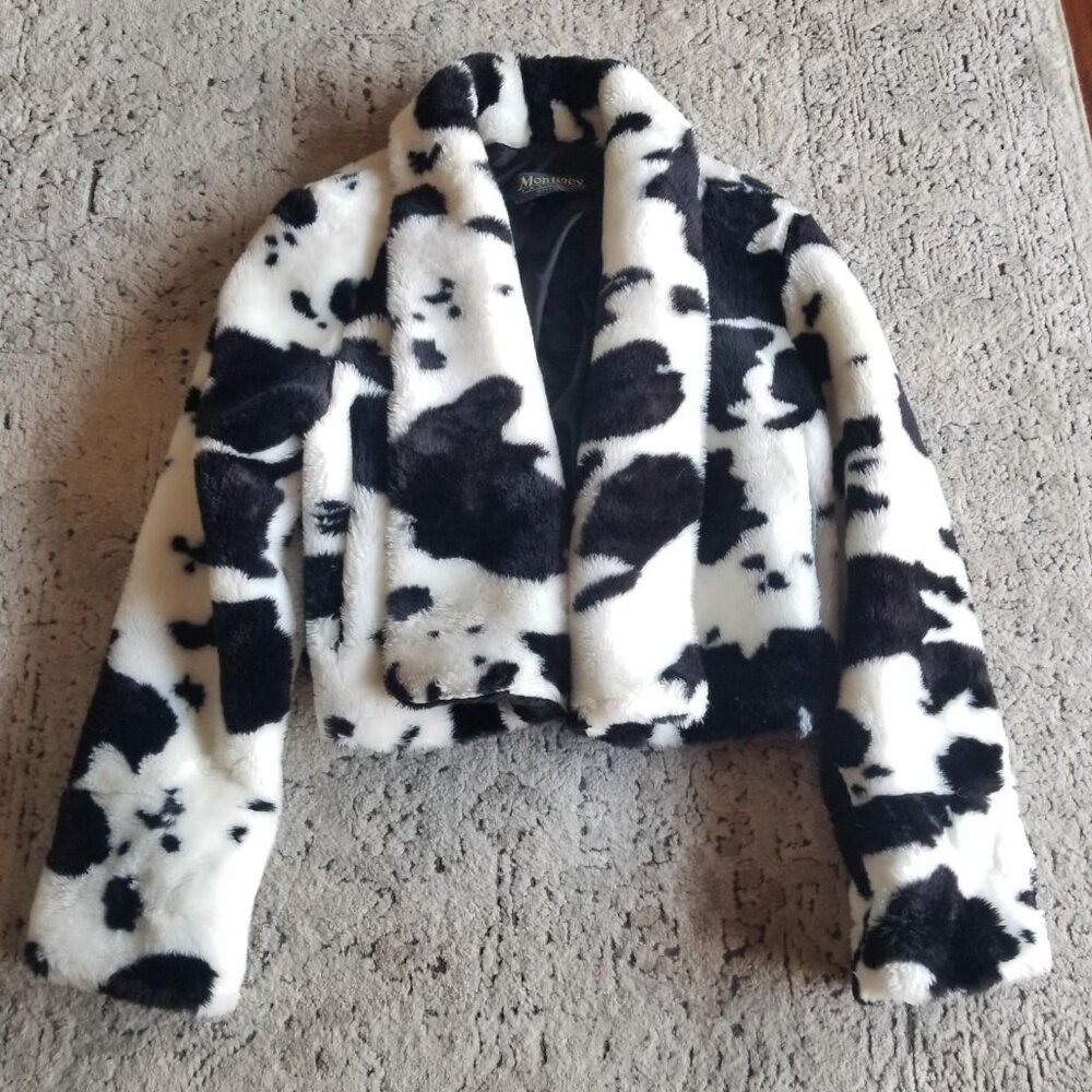 Vintage fuzzy cow print jacket